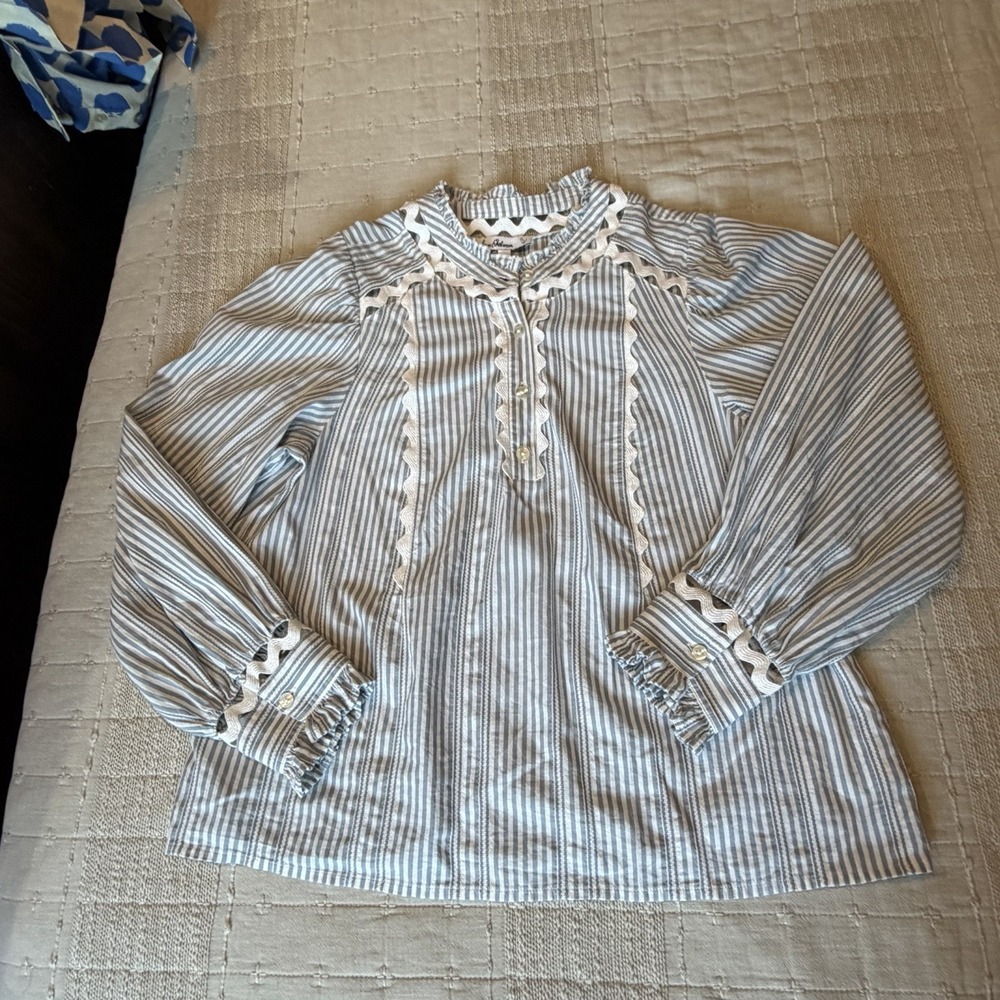 Sam Edelman Vida Stripe Scalloped Button Down Top Size Small Coastal Cowgirl